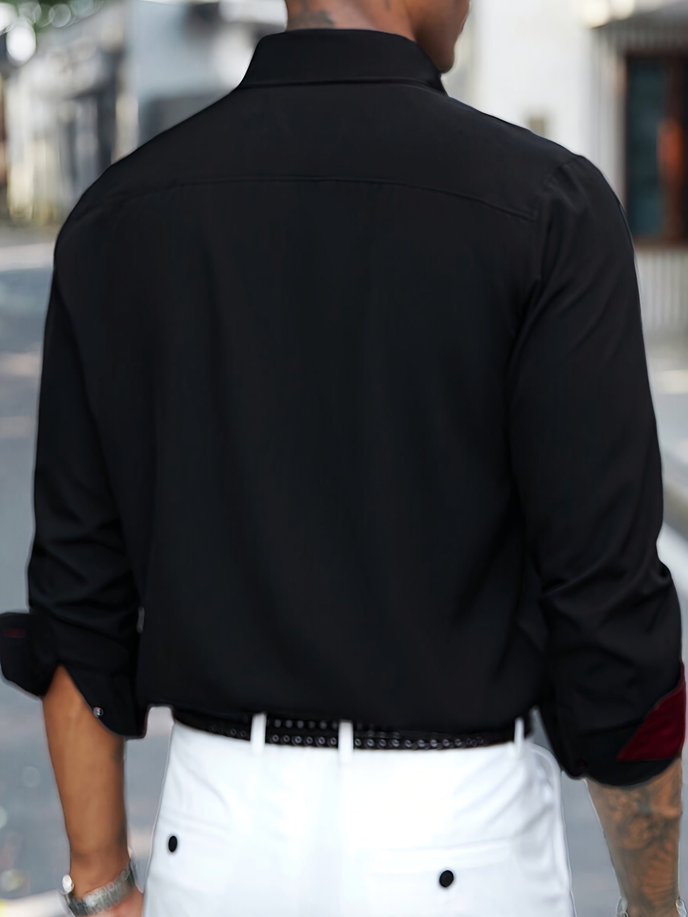 Mens Stylish Slim-Fit Colour Block Long Sleeve Dress Shirt