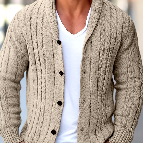 Mens Casual Thick Long Sleeve Cable Knit Buttoned Cardigan