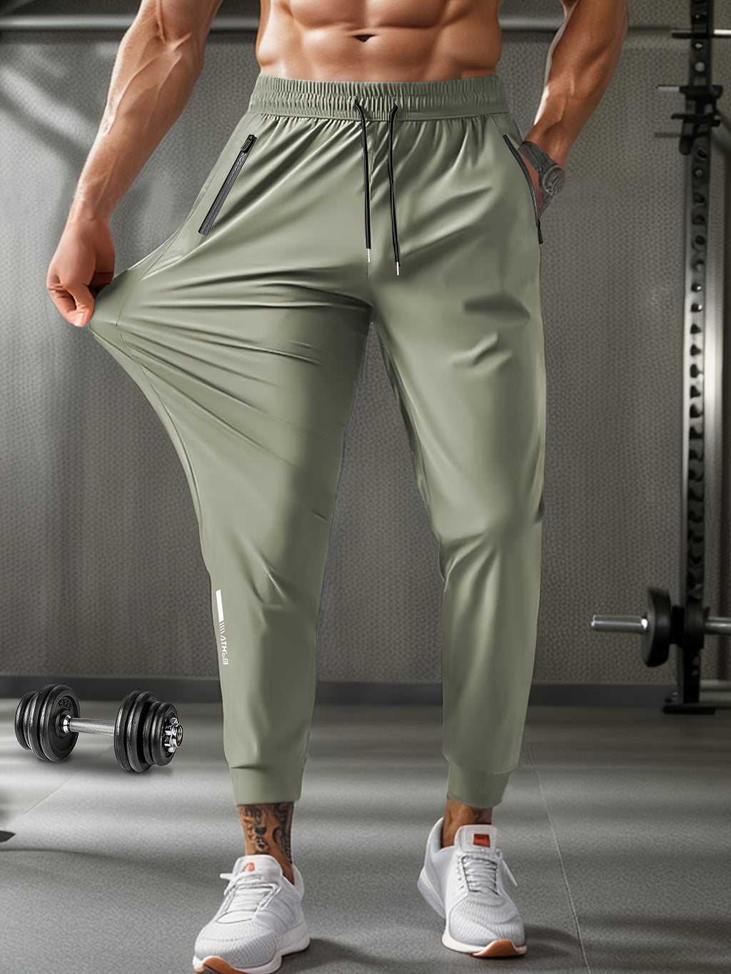 Mens Breathable Stretch Athletic Jogger Pants With Zipper Pockets
