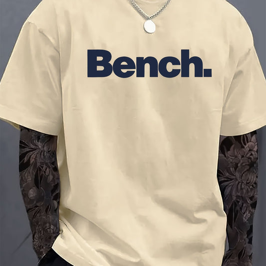 Mens Casual Crew Neck Short Sleeve BENCH Print Lightweight Breathable Tshirt