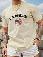Mens Los Angeles USA Flag Print Casual Crew Neck T-Shirt