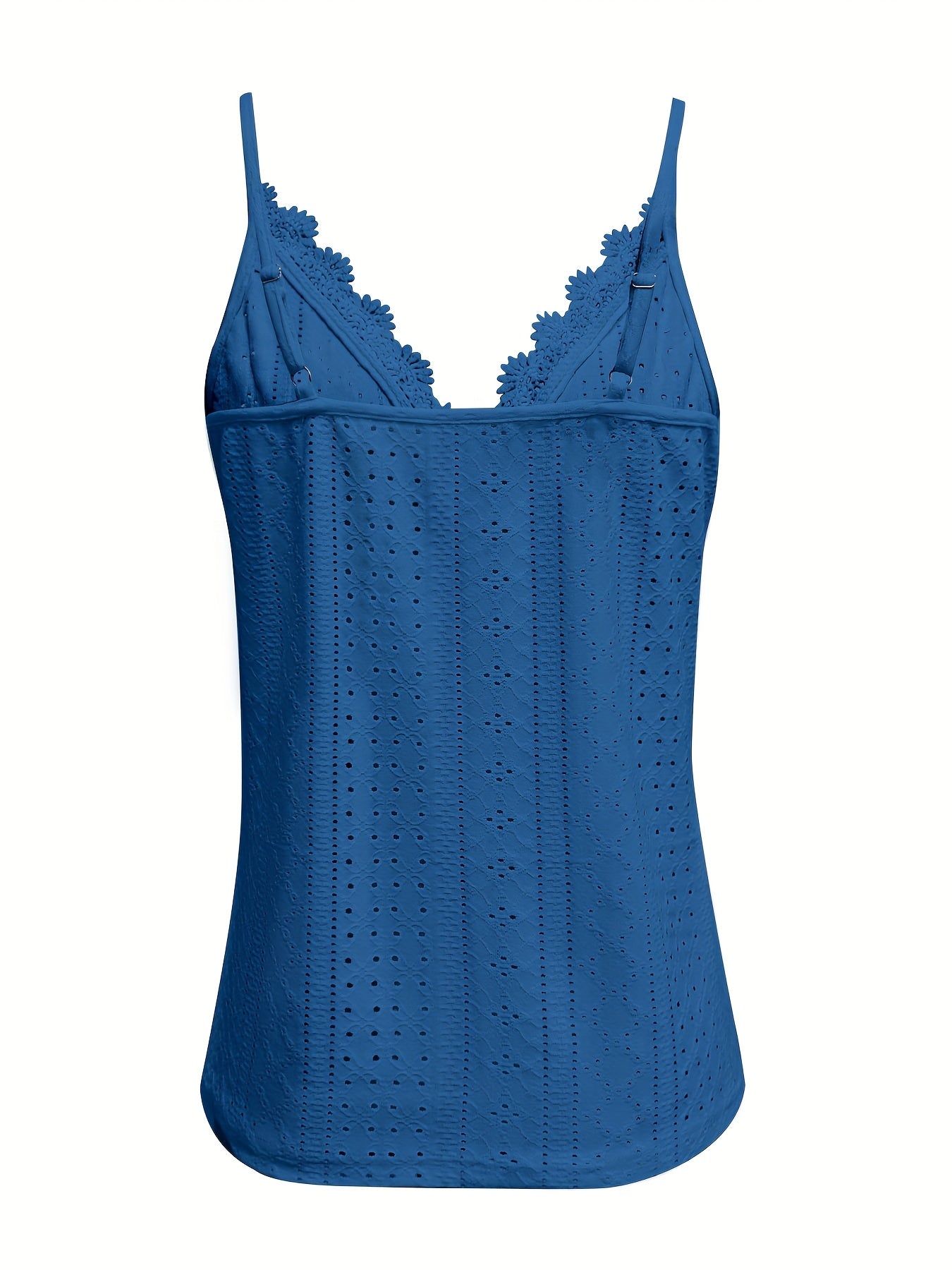 Womens Casual Elegant V-Neck Sleeveless Eyelet Detail Lace Trim Cami Top