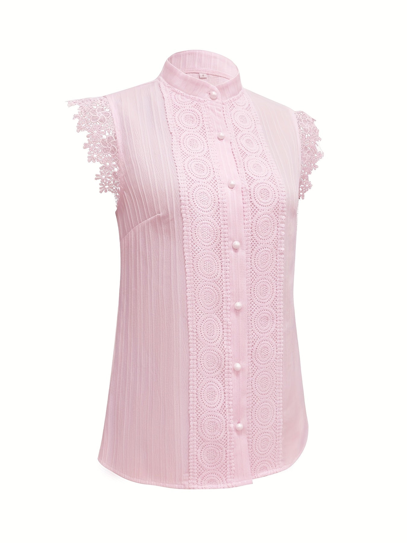 Womens Elegant V-Neck Sleeveless Button-Up Lace Detail Top