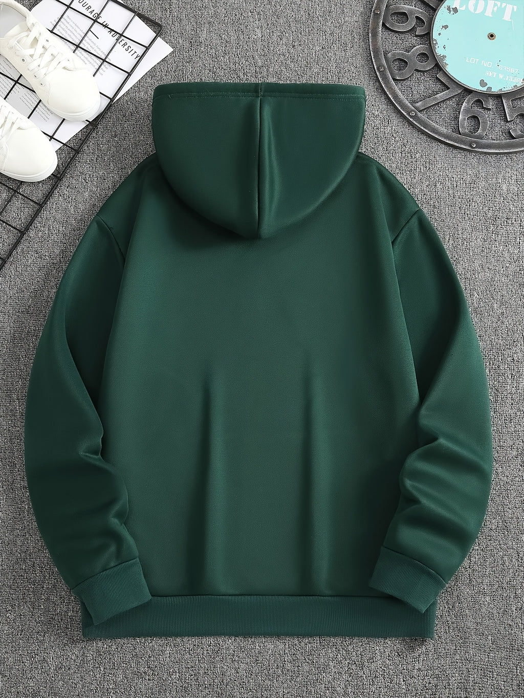Mens Fleece-Lined Hooded Letter Print Oversized Casual Kangaroo Pocket Sweatshirt