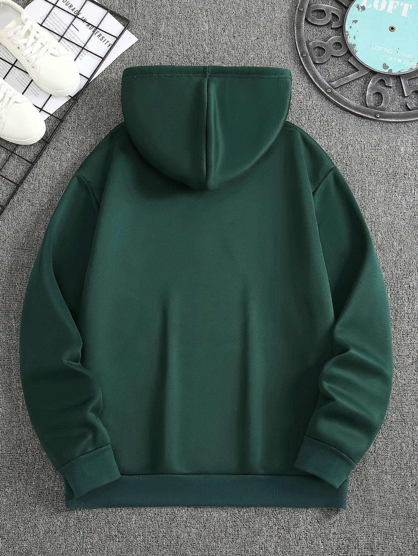 Mens Fleece-Lined Hooded Letter Print Oversized Casual Kangaroo Pocket Sweatshirt