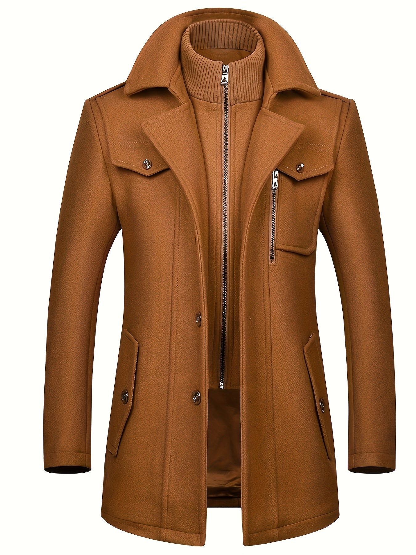 Mens Winter Detachable Double-Breasted Round Neck Coat