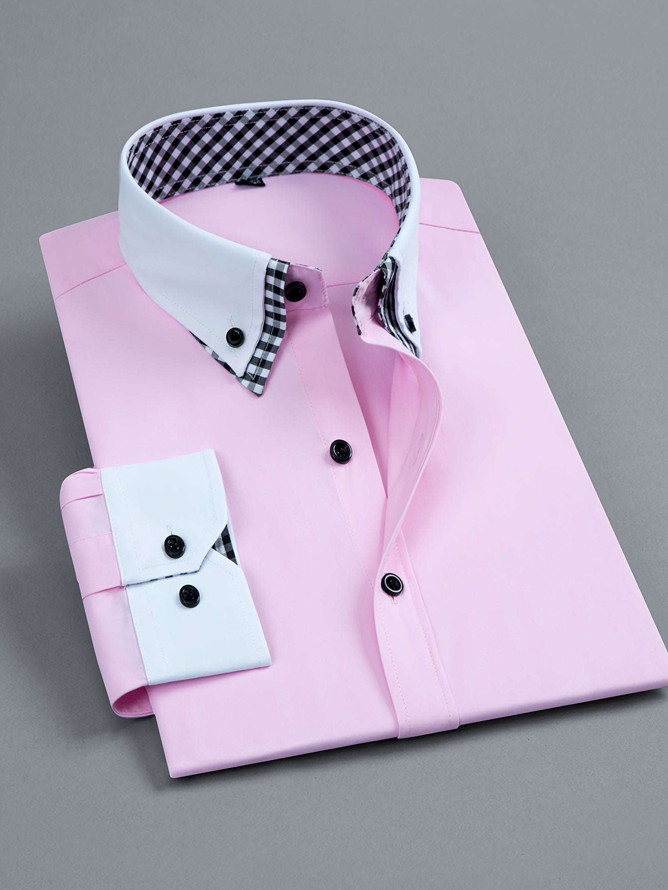 Mens Double-Layer Collar Long Sleeve Casual & Formal Style Contrast Shirt