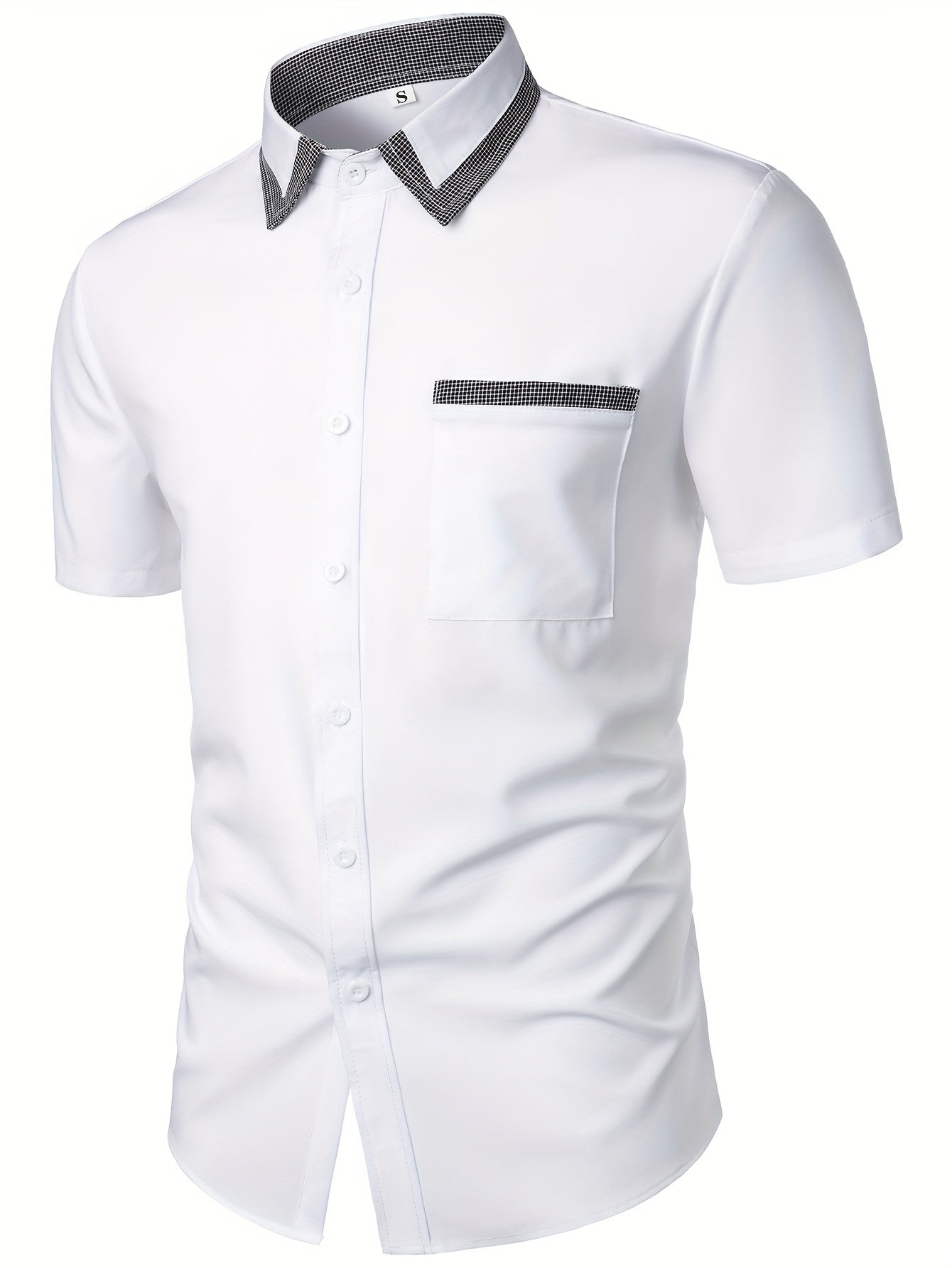 Mens Plaid Collar Classic Design Casual Short Sleeve Shirt