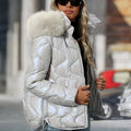 Womens Winter Elegant Hooded Long Sleeve Puffer Jacket