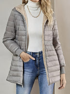 Womens Casual Medium Length Hooded Puffer Jacket