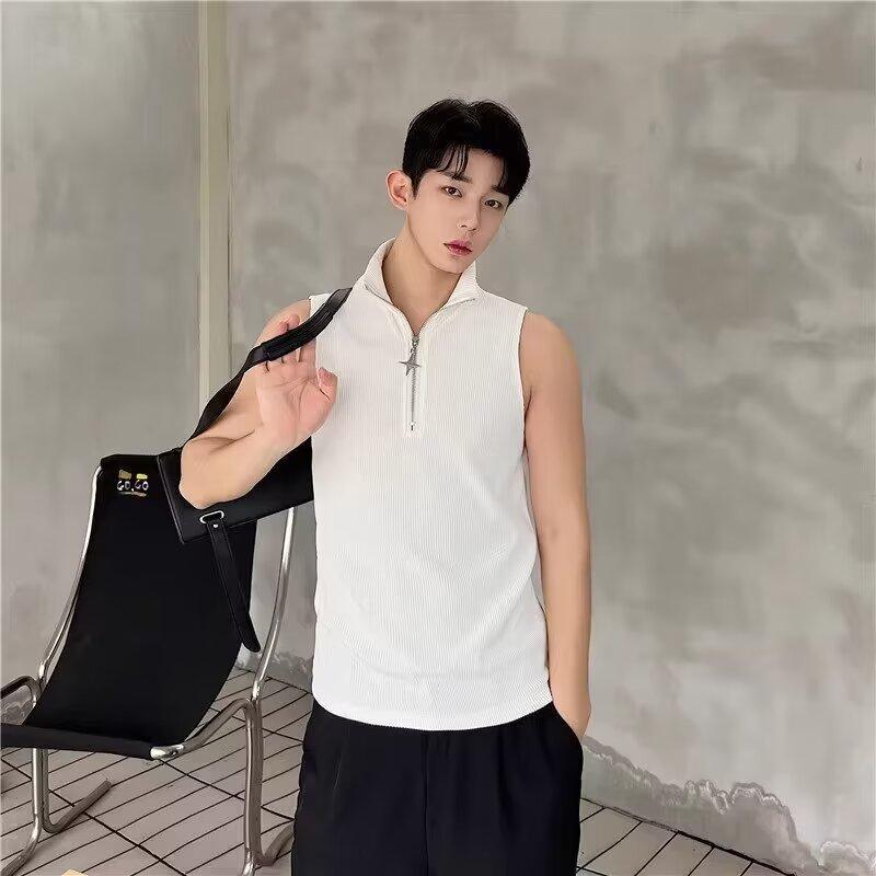 Mens Chic Black Slim Fit Sleeveless Zip Up Vest