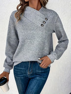Womens Casual Elegant Asymmetrical Neck Solid Colour Knitted Sweater