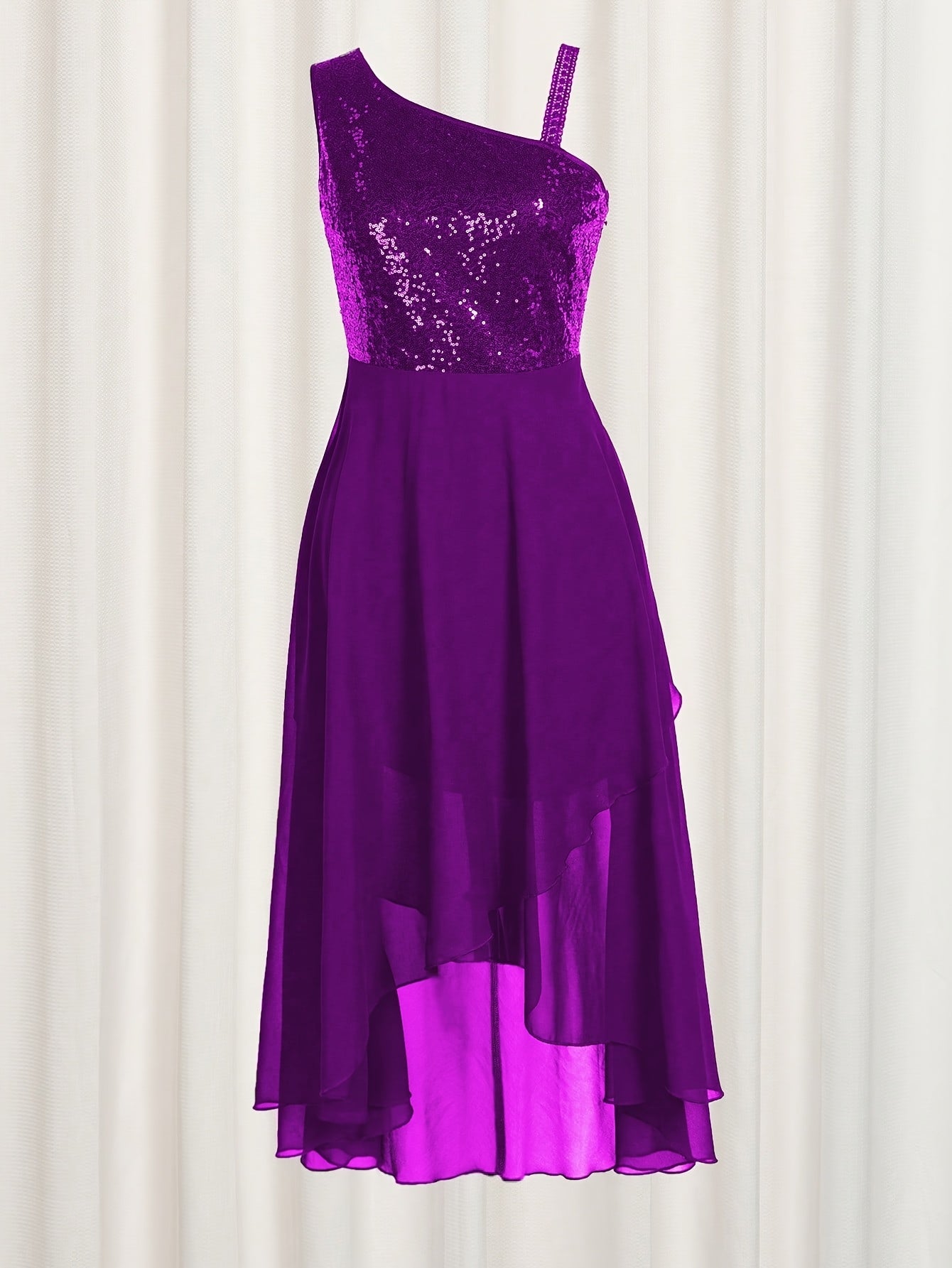 Womens Elegant Sparkling Sequin Sleeveless Asymmetrical Long Dress