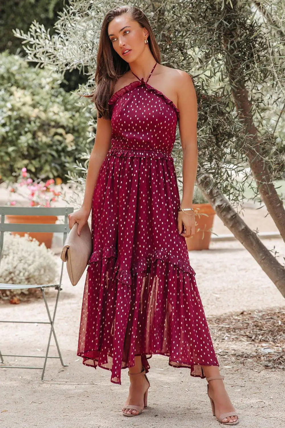 Womens Red Polka Dot Long Dress