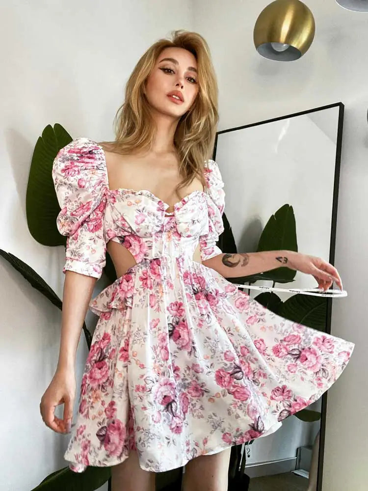 Womens Boho Inspired Pink Floral Dress