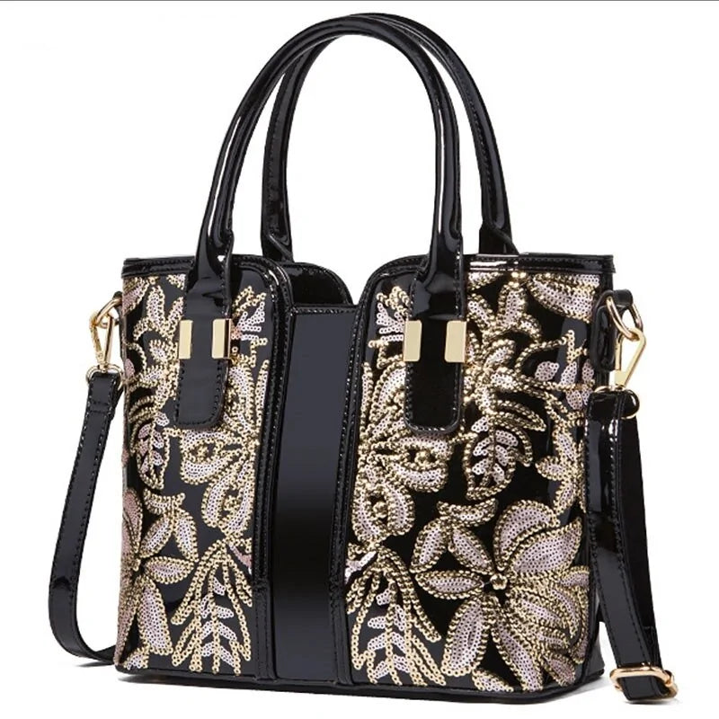 Womens Luxury High Quality Appliques Flower Messenger Bag