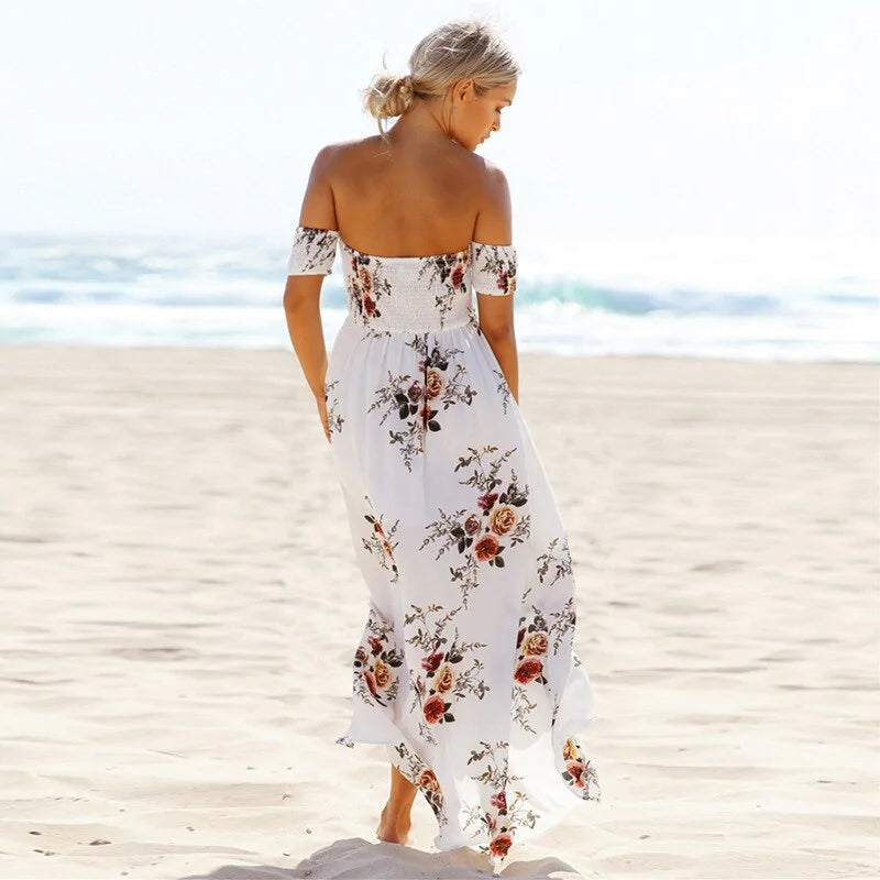 Womens Off Shoulder Sexy Split Beach Summer Dress