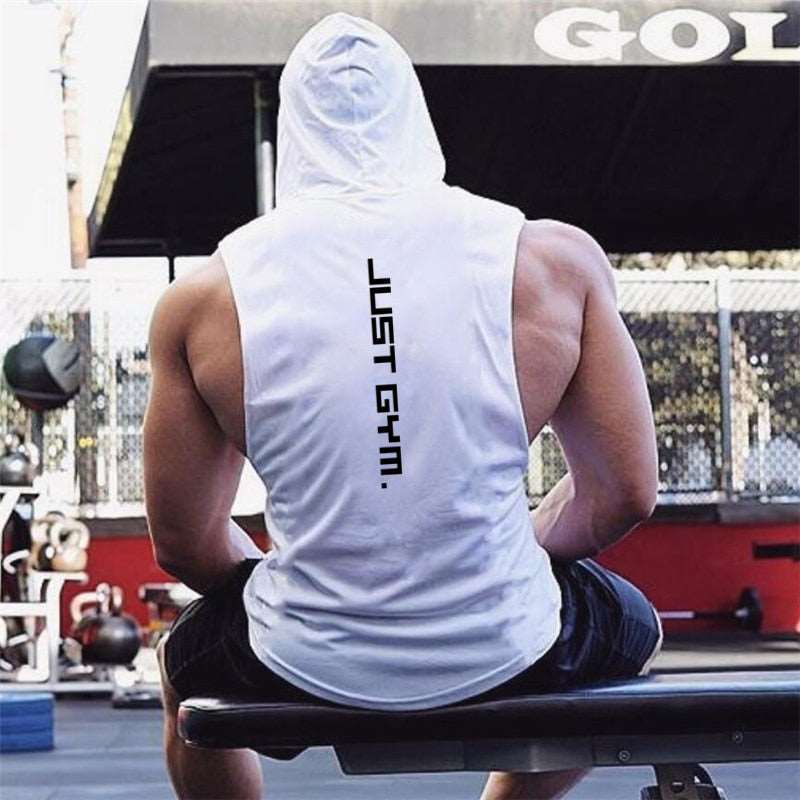 Mens Cotton Sleeveless Gym Hooded Fitness Bodybuilding Tank Top