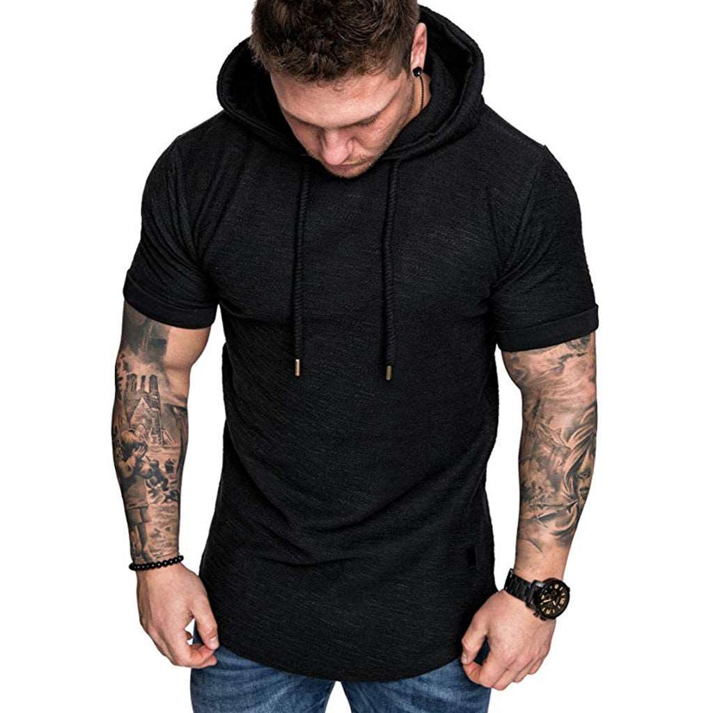 Mens Casual Short Sleeve Hooded Sweatshirt