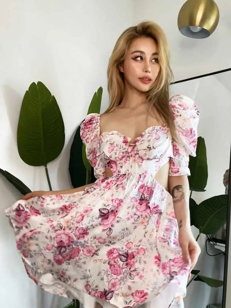 Womens Boho Inspired Pink Floral Dress