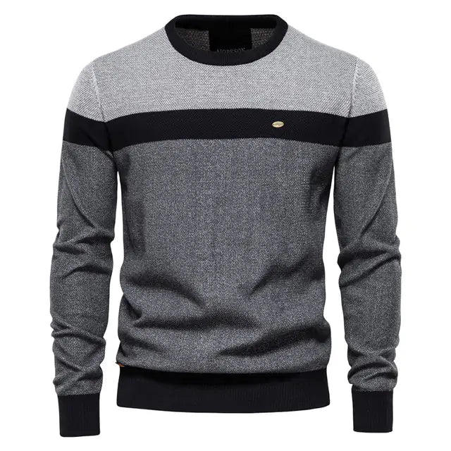 Mens Spliced Cotton Basic Sweater