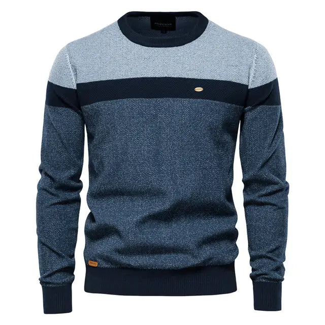 Mens Spliced Cotton Basic Sweater