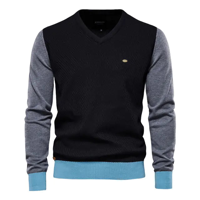 Mens Spliced Cotton Basic Sweater