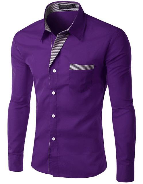 Mens Fashion Long Sleeve Slim Fit Formal Casual Shirt