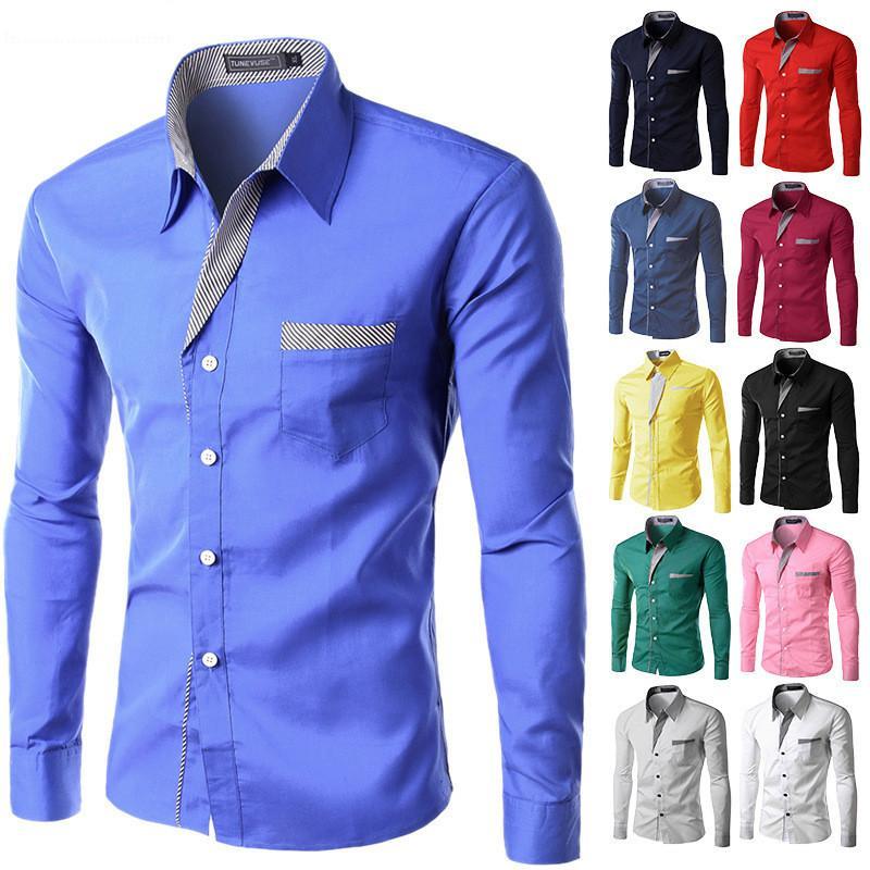 Mens Fashion Long Sleeve Slim Fit Formal Casual Shirt