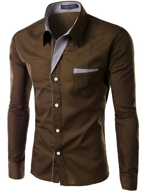 Mens Fashion Long Sleeve Slim Fit Formal Casual Shirt