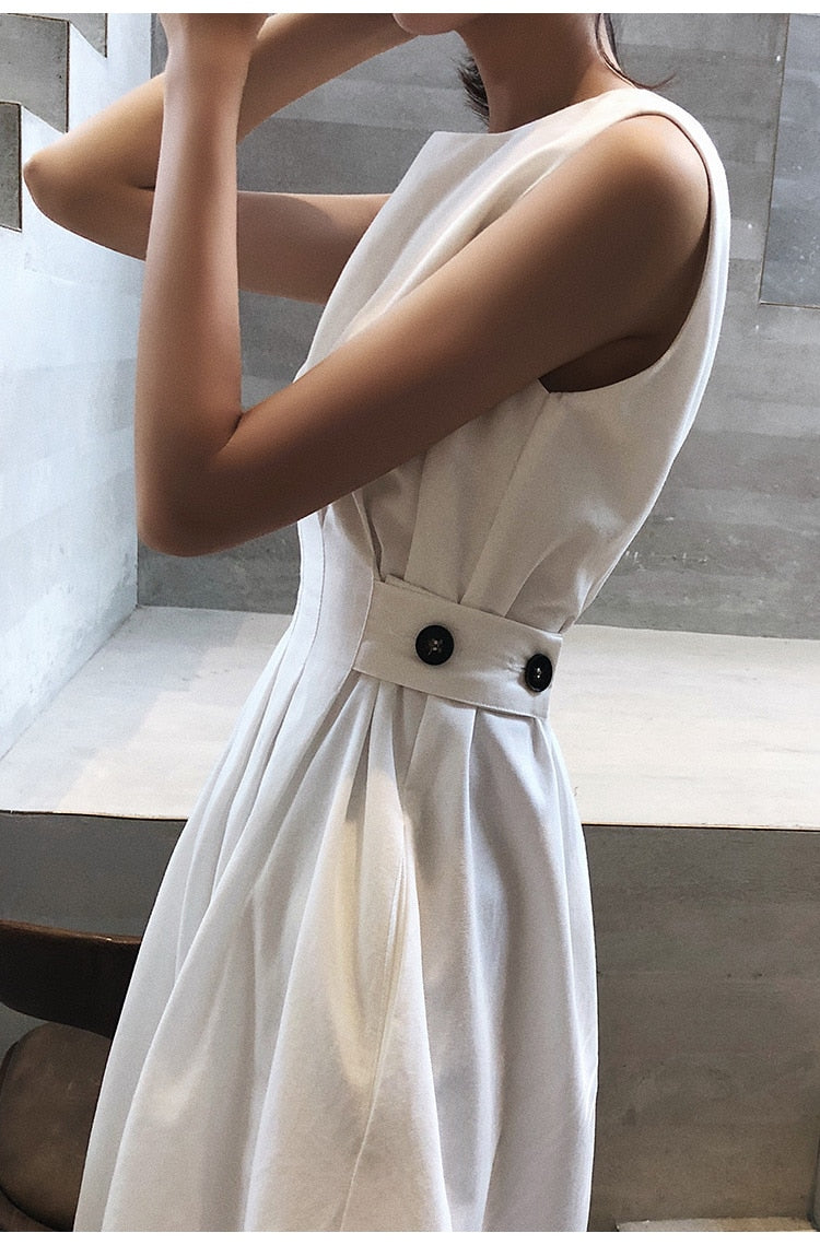 Womens Solid Colour Elegant Casual O Neck Sleeveless Tank Sundress