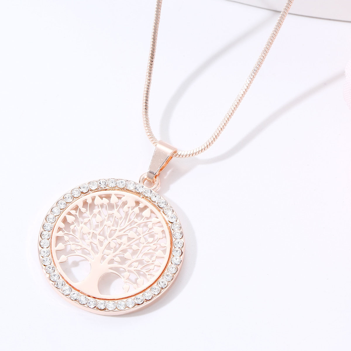 Womens Elegant Small Tree of Life Crystal Pendant Necklace