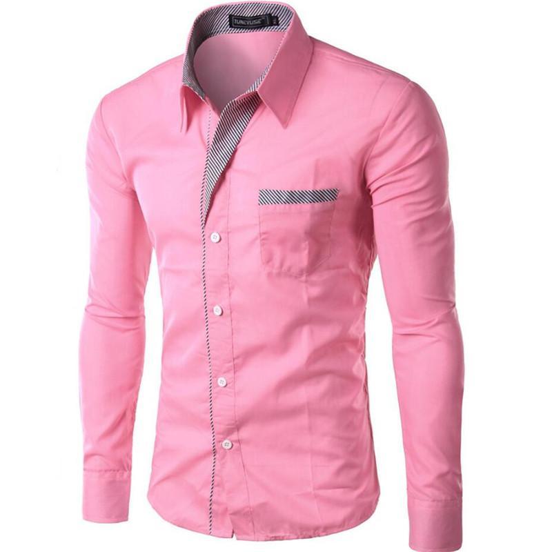 Mens Fashion Long Sleeve Slim Fit Formal Casual Shirt