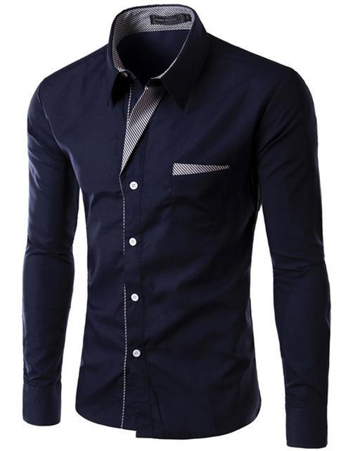 Mens Fashion Long Sleeve Slim Fit Formal Casual Shirt