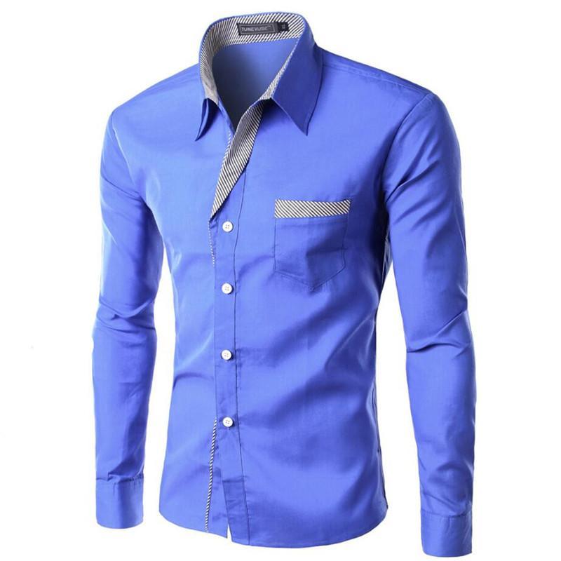 Mens Fashion Long Sleeve Slim Fit Formal Casual Shirt