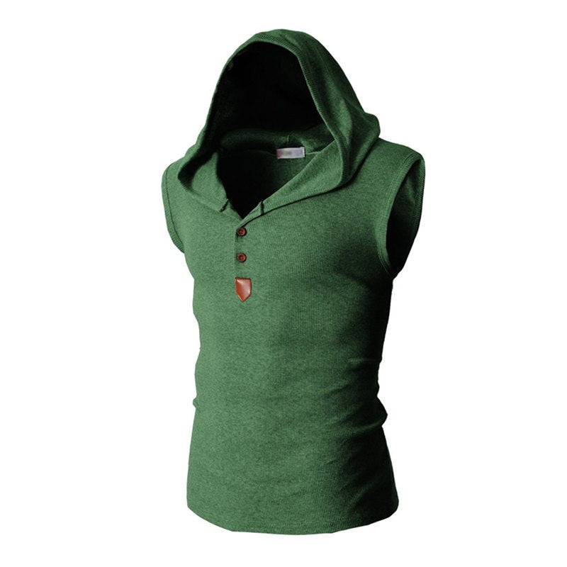 Mens Stretchy Sleeveless Casual  Hooded Tank Top