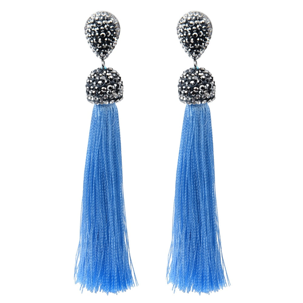 Womens Long Tassel Handmade Bohemian Crystal Dangle Drop Hanging Earrings