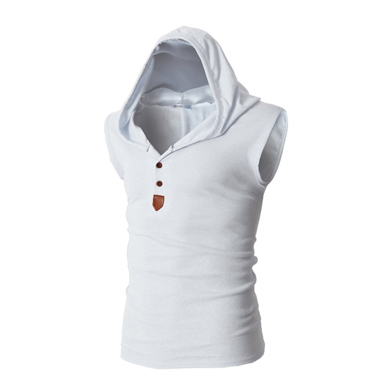 Mens Stretchy Sleeveless Casual  Hooded Tank Top