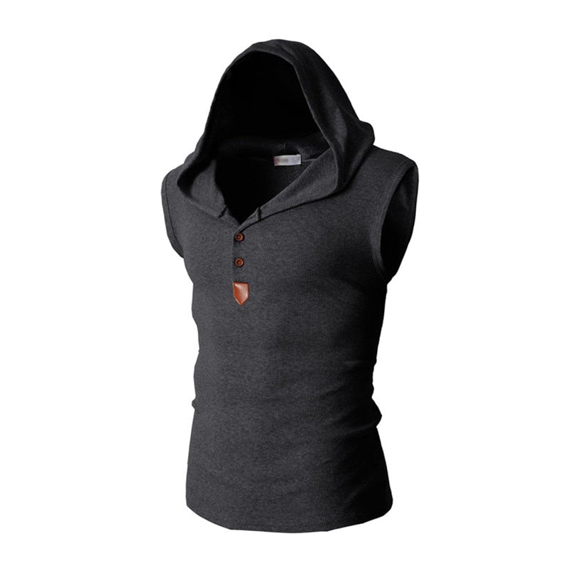 Mens Stretchy Sleeveless Casual  Hooded Tank Top