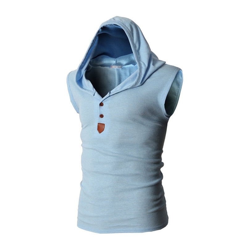 Mens Stretchy Sleeveless Casual  Hooded Tank Top