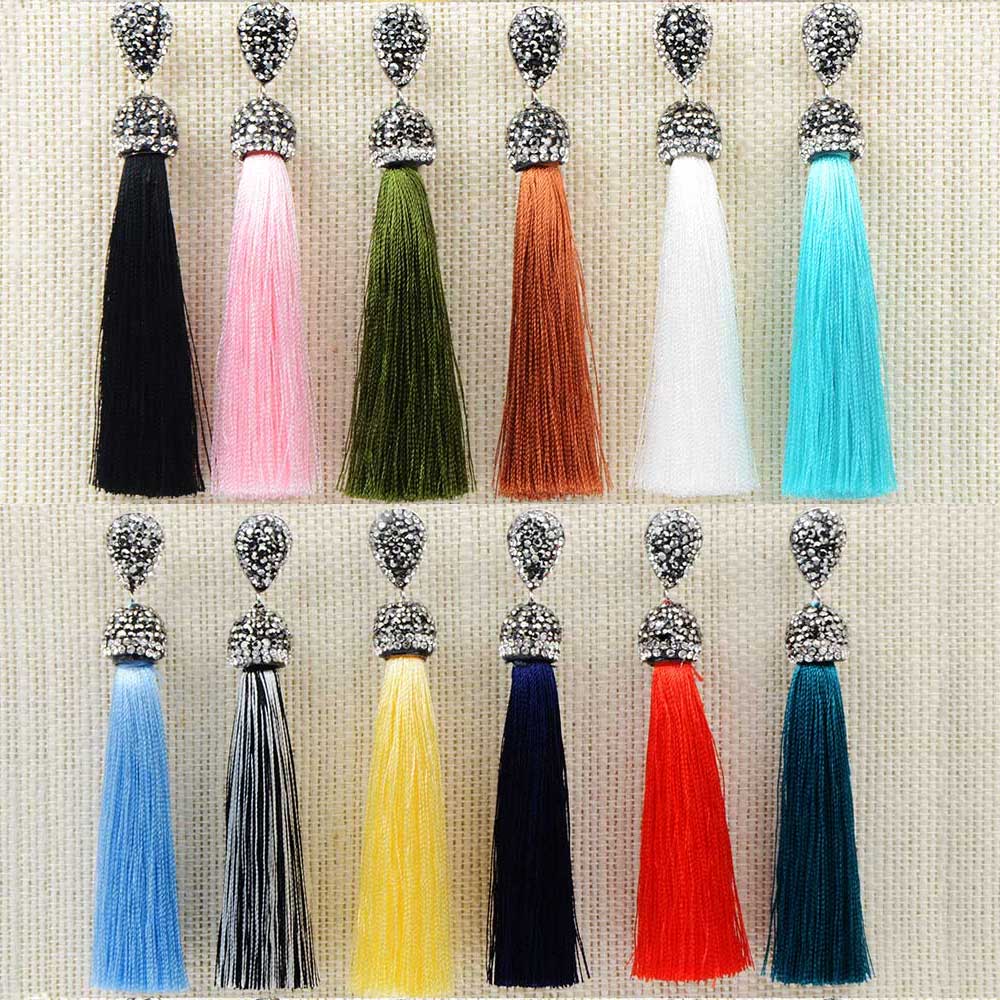 Womens Long Tassel Handmade Bohemian Crystal Dangle Drop Hanging Earrings