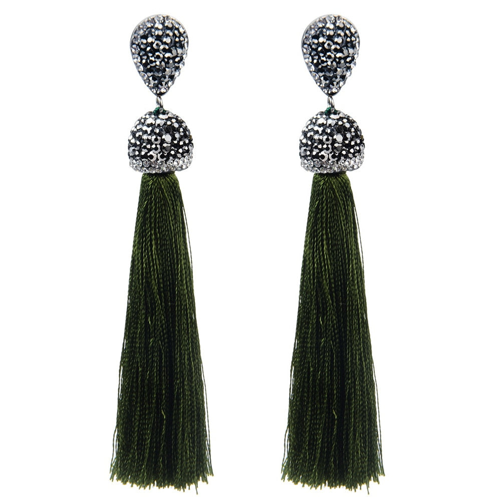 Womens Long Tassel Handmade Bohemian Crystal Dangle Drop Hanging Earrings