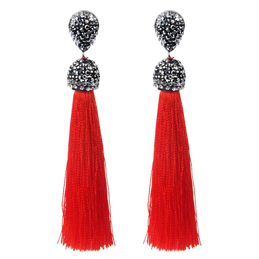 Womens Long Tassel Handmade Bohemian Crystal Dangle Drop Hanging Earrings