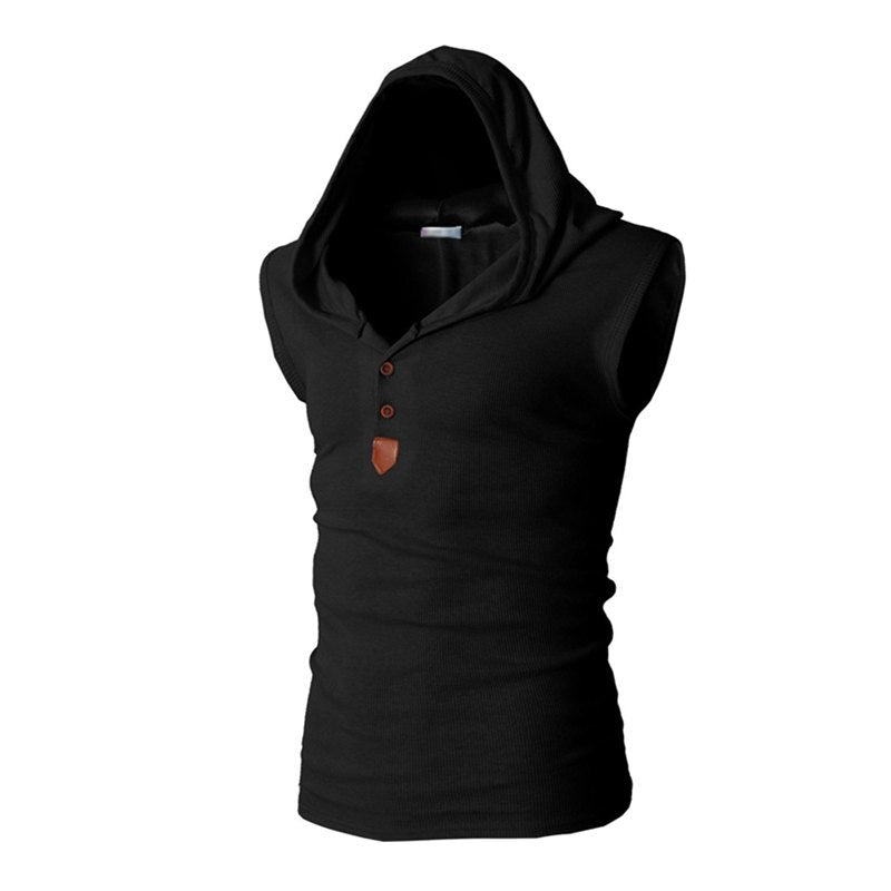 Mens Stretchy Sleeveless Casual  Hooded Tank Top