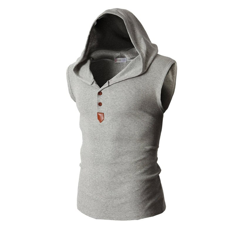 Mens Stretchy Sleeveless Casual  Hooded Tank Top