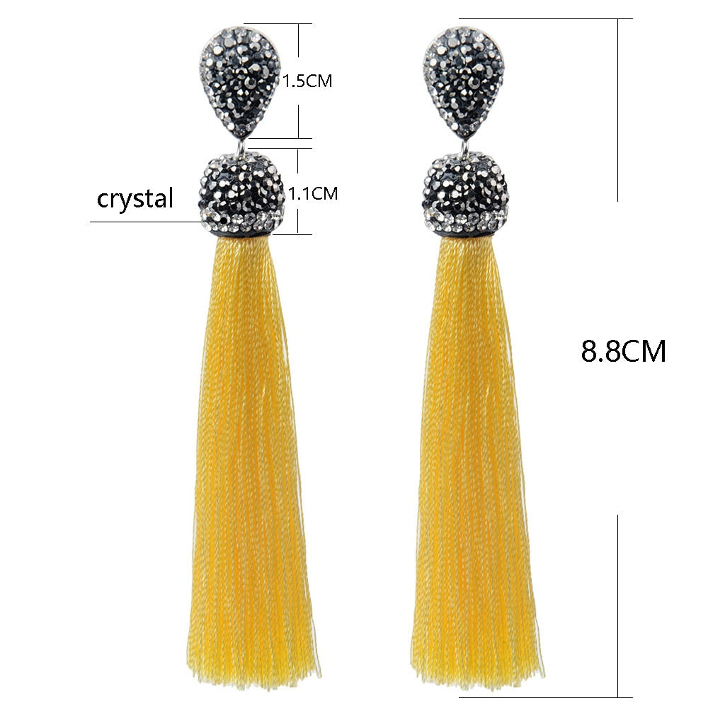 Womens Long Tassel Handmade Bohemian Crystal Dangle Drop Hanging Earrings