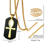 Mens Removable Ankh Cross Gold Tone Stainless Steel Cut Out Pendant Box Chain