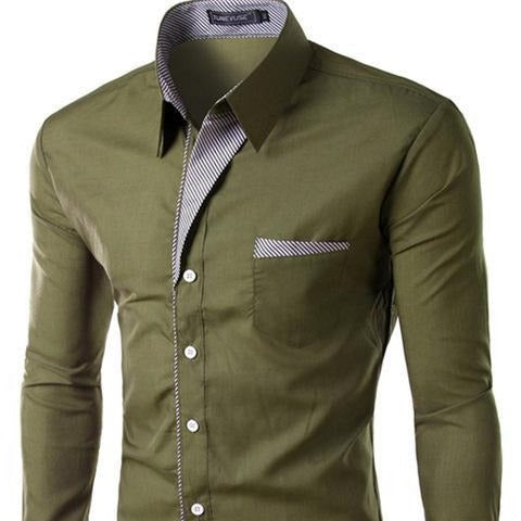 Mens Fashion Long Sleeve Slim Fit Formal Casual Shirt