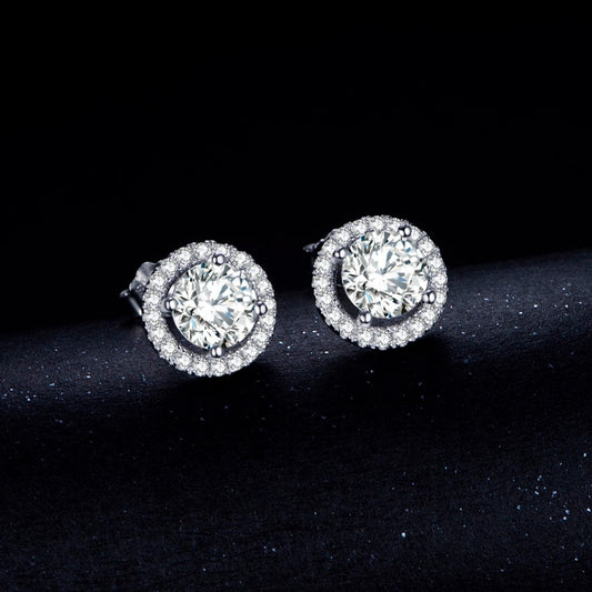 Womens Stud Sterling Silver Zircon White Crystal Earrings