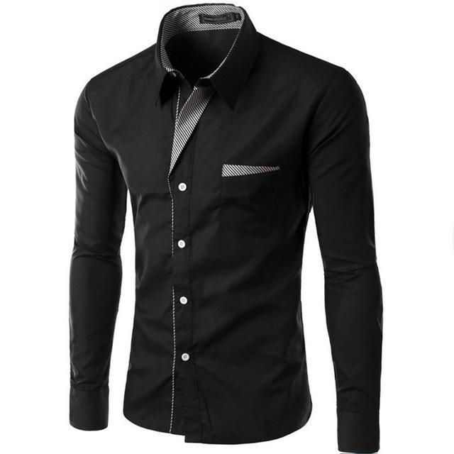 Mens Fashion Long Sleeve Slim Fit Formal Casual Shirt